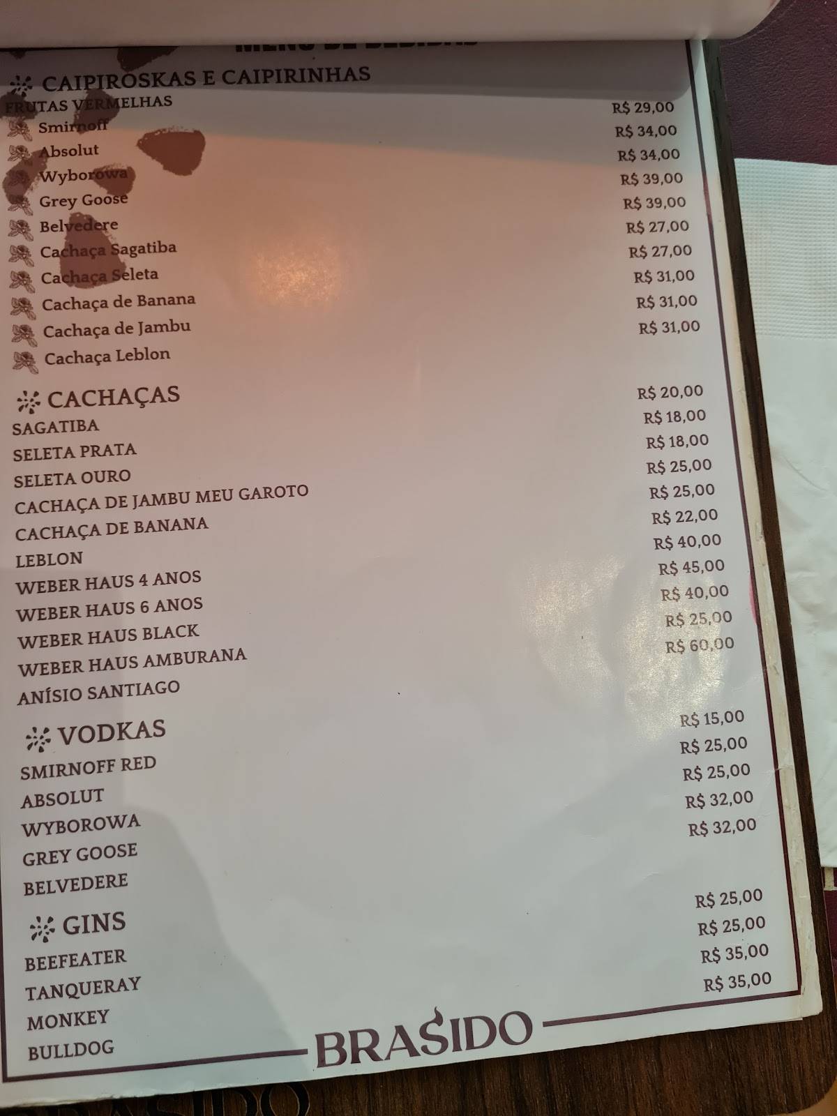 Brasido Restaurante cardápio