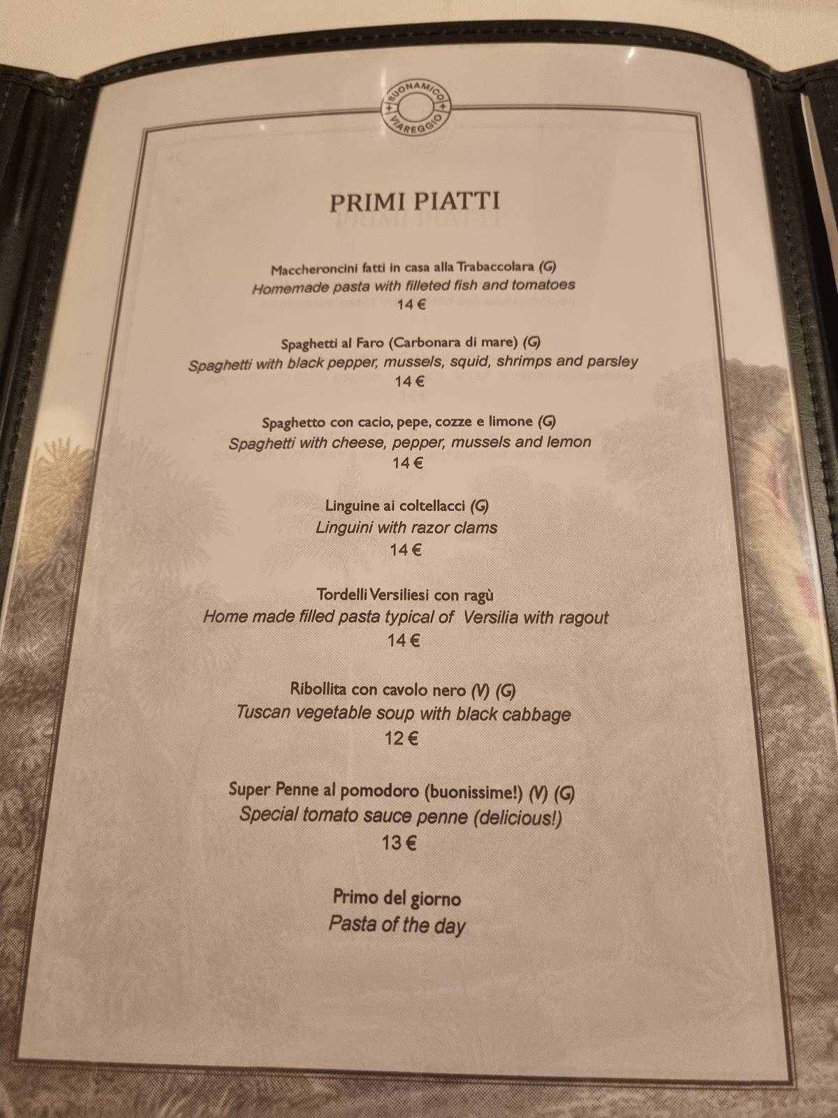 Menu di Trattoria Buonamico 