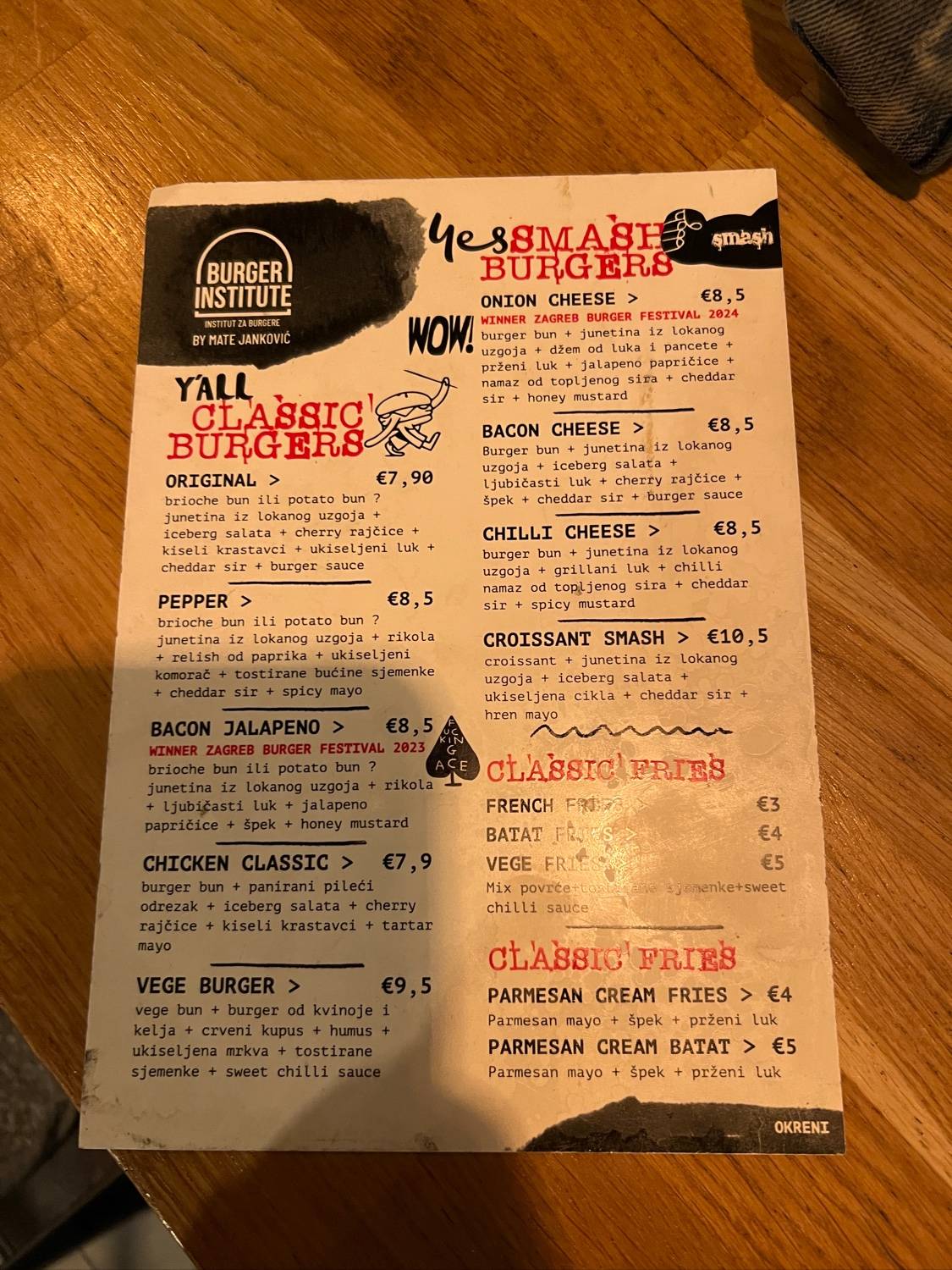 Menu di Burger Institute- Institut za burgere 