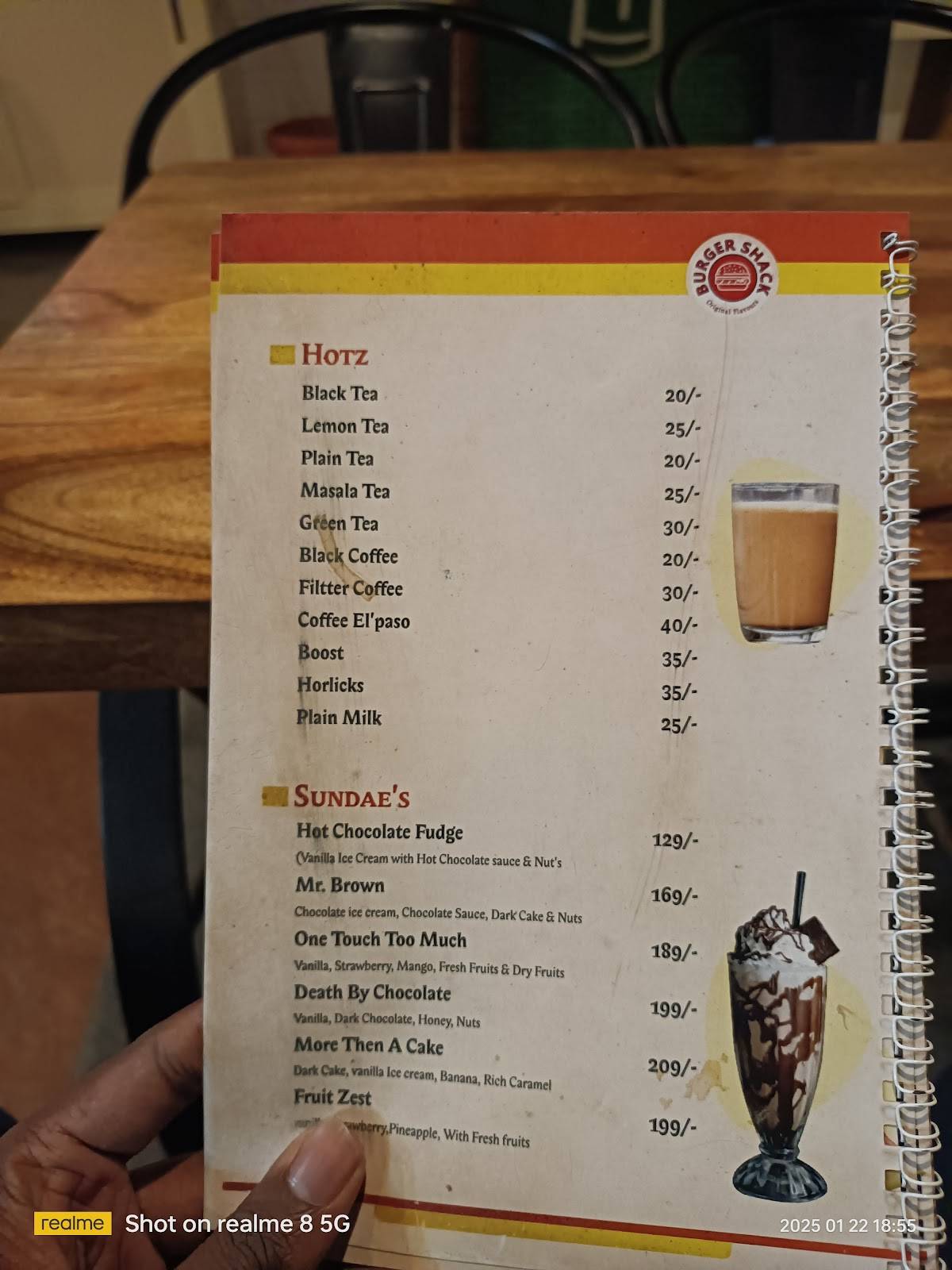 Burger Shack menu