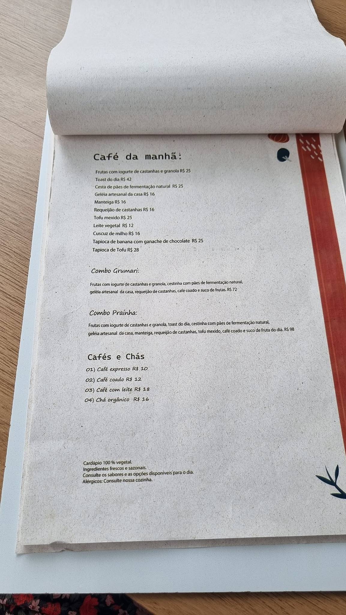 Buriti Vegetal cardápio