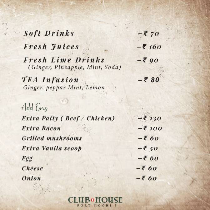 Club House Restaurant menu