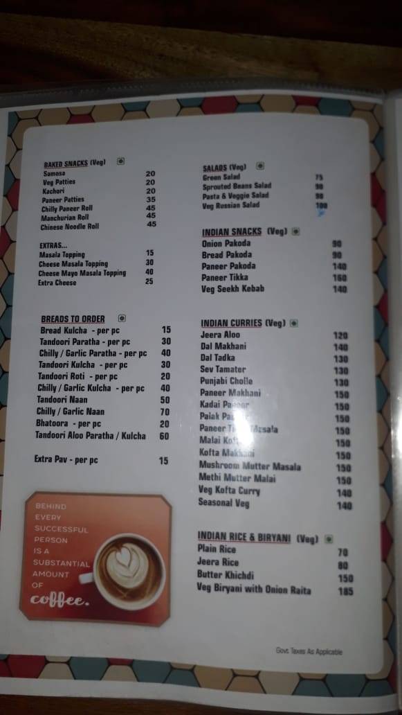Cafe Bakewell menu
