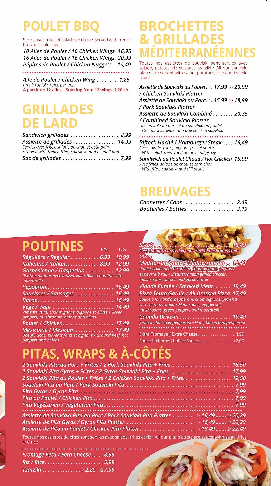 Menu de Restaurant Canada Drive-In