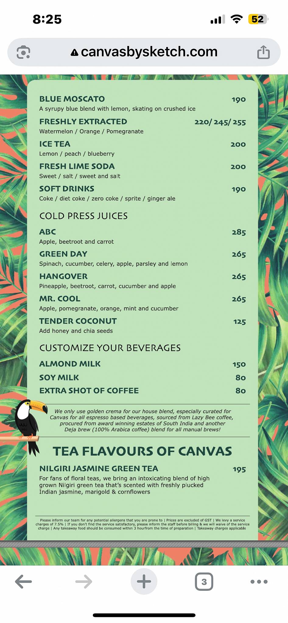 Canvas menu