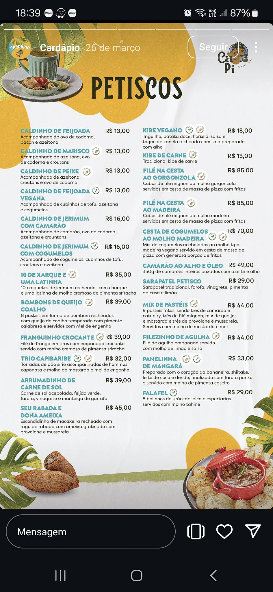 Capi Gastrobar cardápio