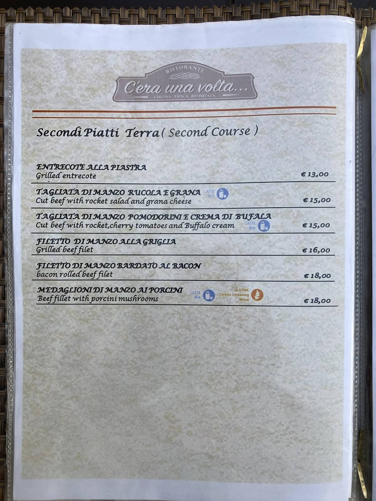 Menu di C'era una volta 