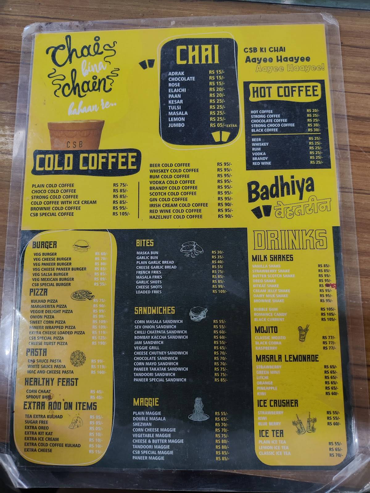 Chai sutta bar, Doranda Ranchi menu
