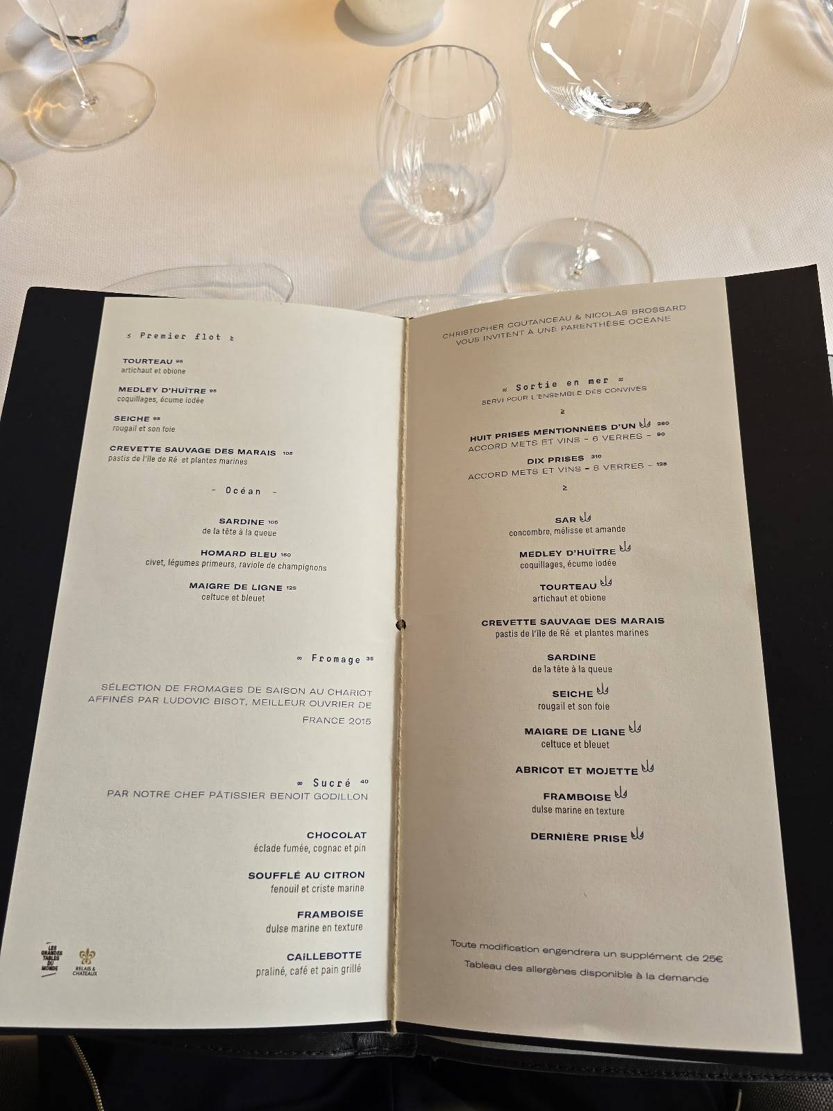 Menu de Christopher Coutanceau