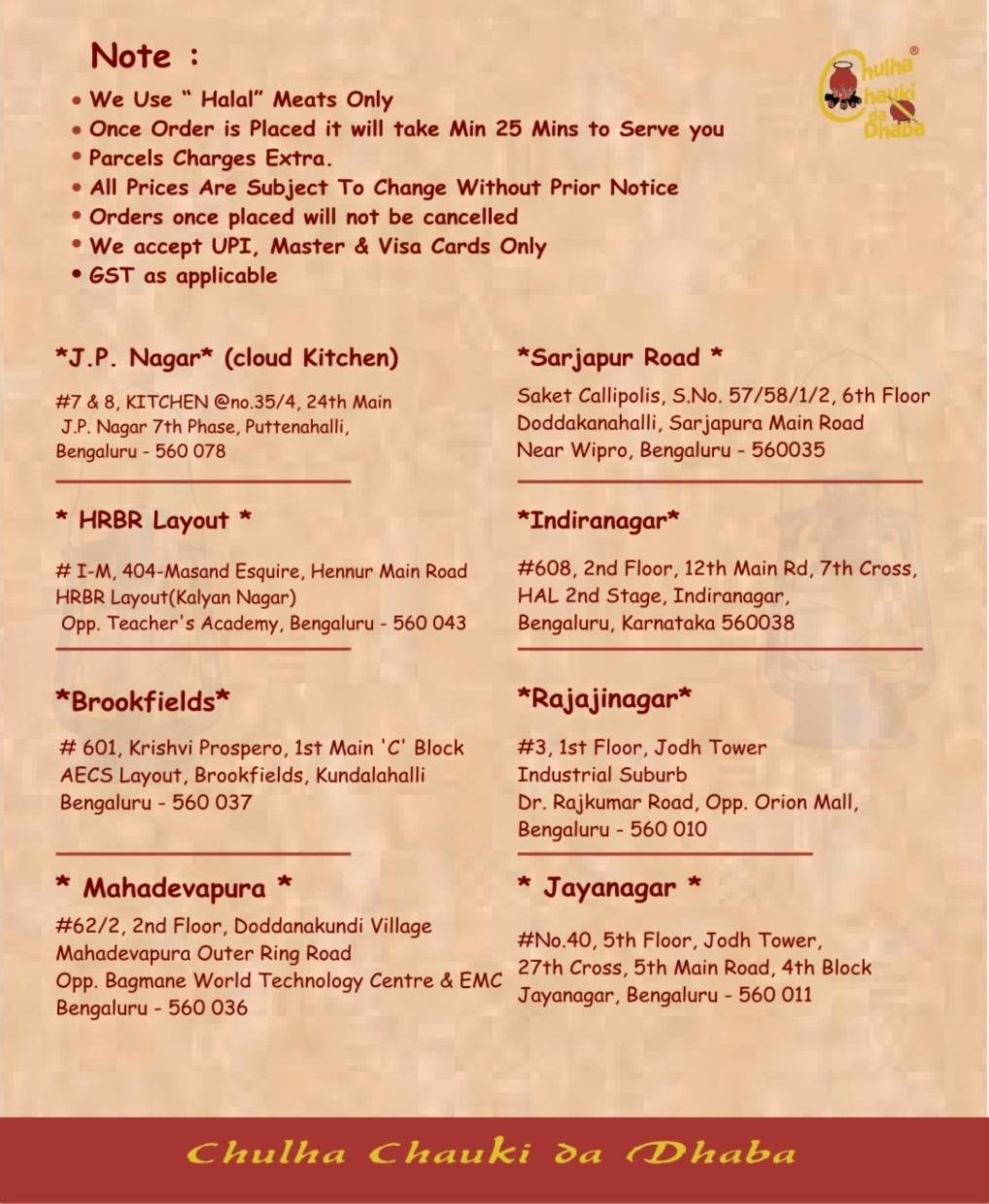Chulha Chauki Da Dhaba AECS Layout menu