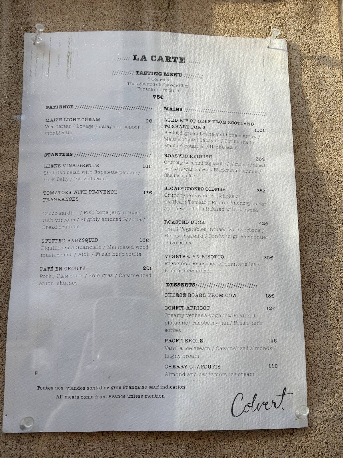 Menu de Colvert