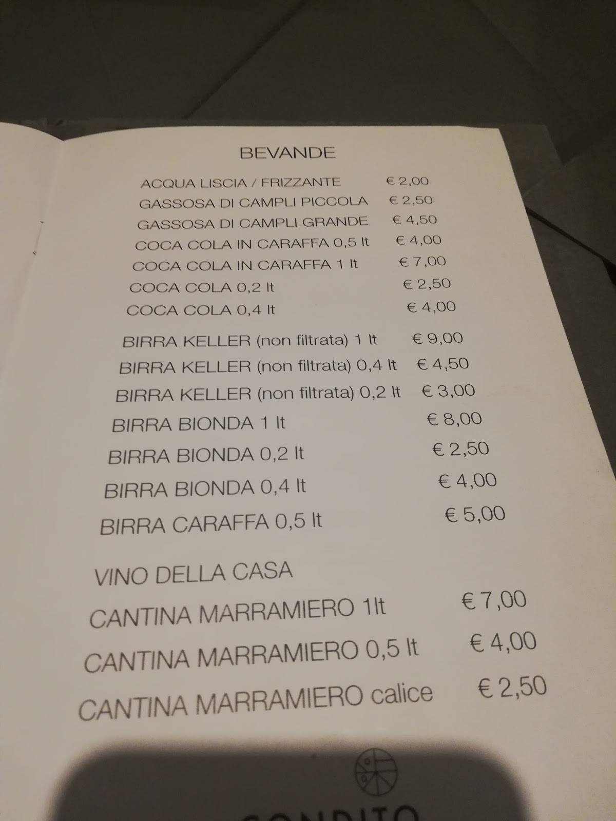 Menu di Condito 