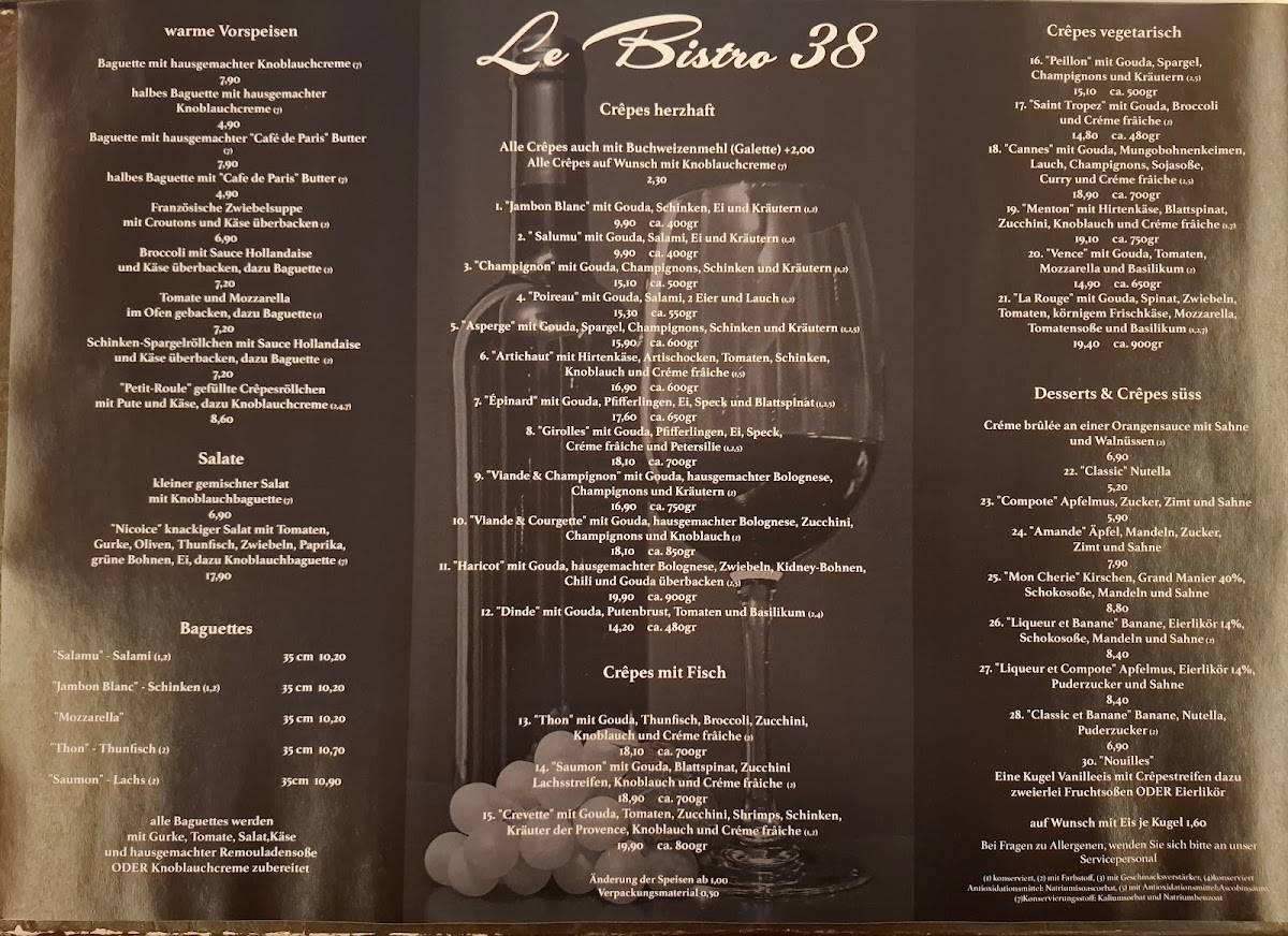 Menu de Creperie "Le Bistro 38" / Inh. Kai Brand