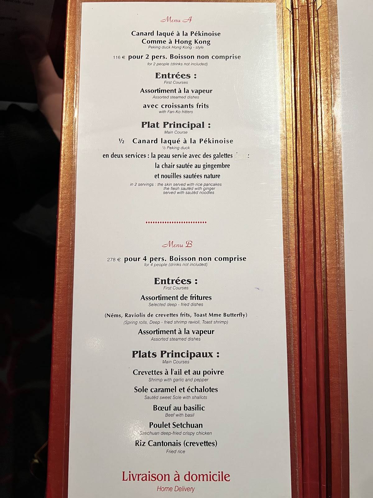 Menu de Restaurant DIEP