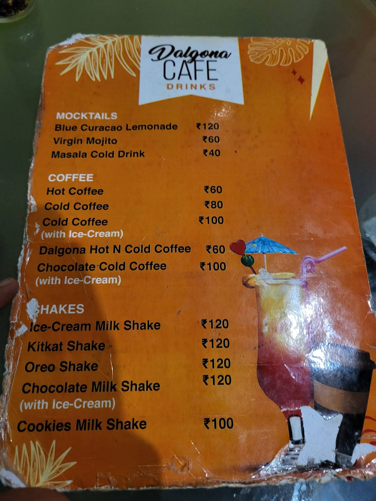 Dalgona Cafe menu
