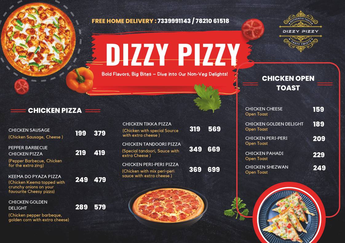 Dizzy Pizzy menu