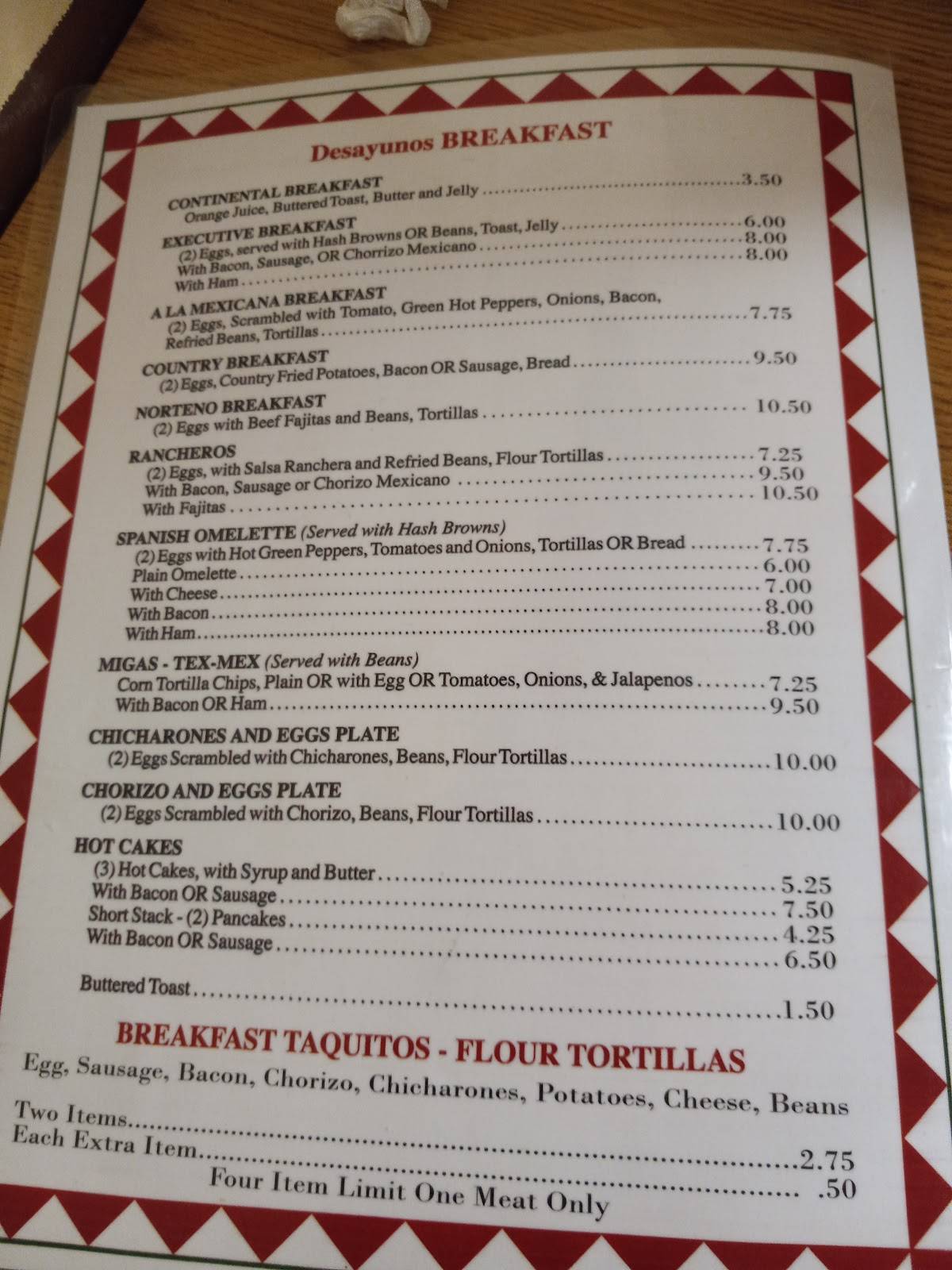 Menu at El Patio Restaurant, Port Lavaca