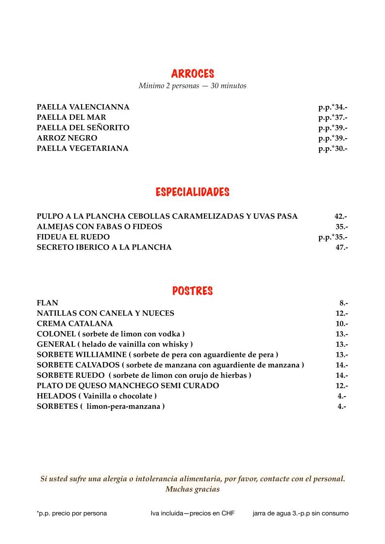 Menu di El Ruedo 