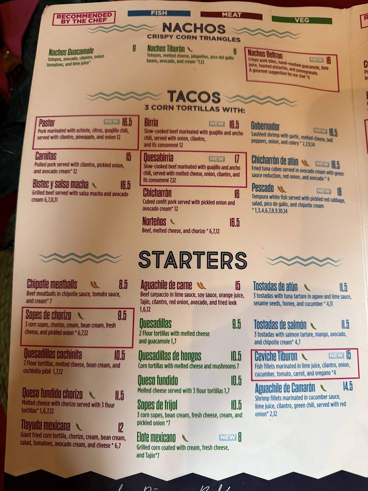 Menu di El Tiburon Navona 