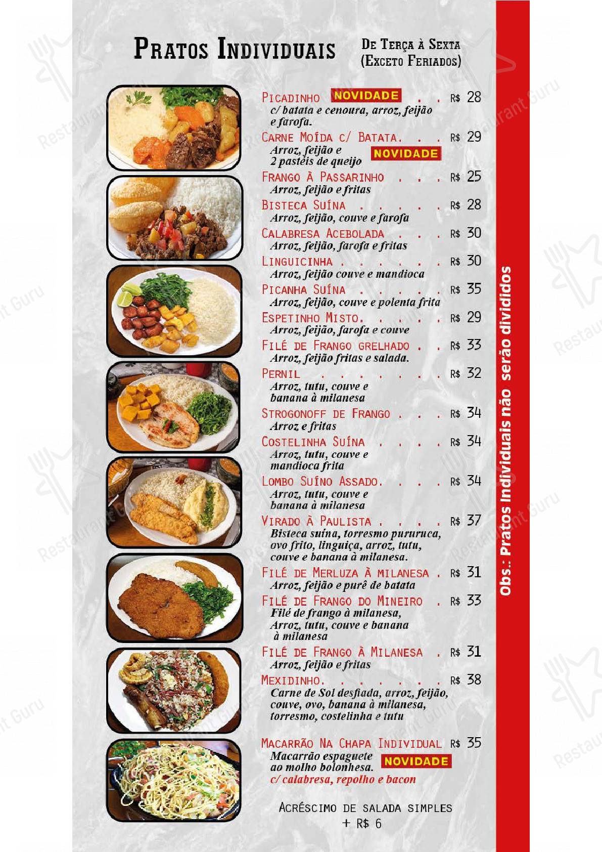 Embaixada Mineira Ipiranga menu - refeições e bebidas