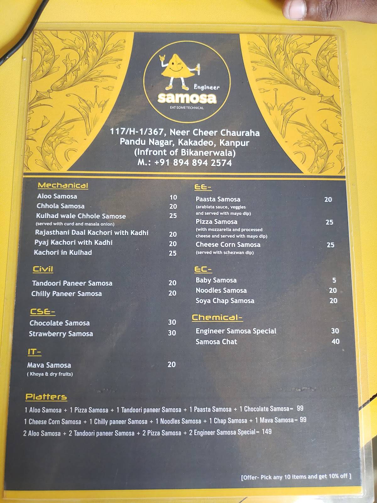 Engineer Samosa menu
