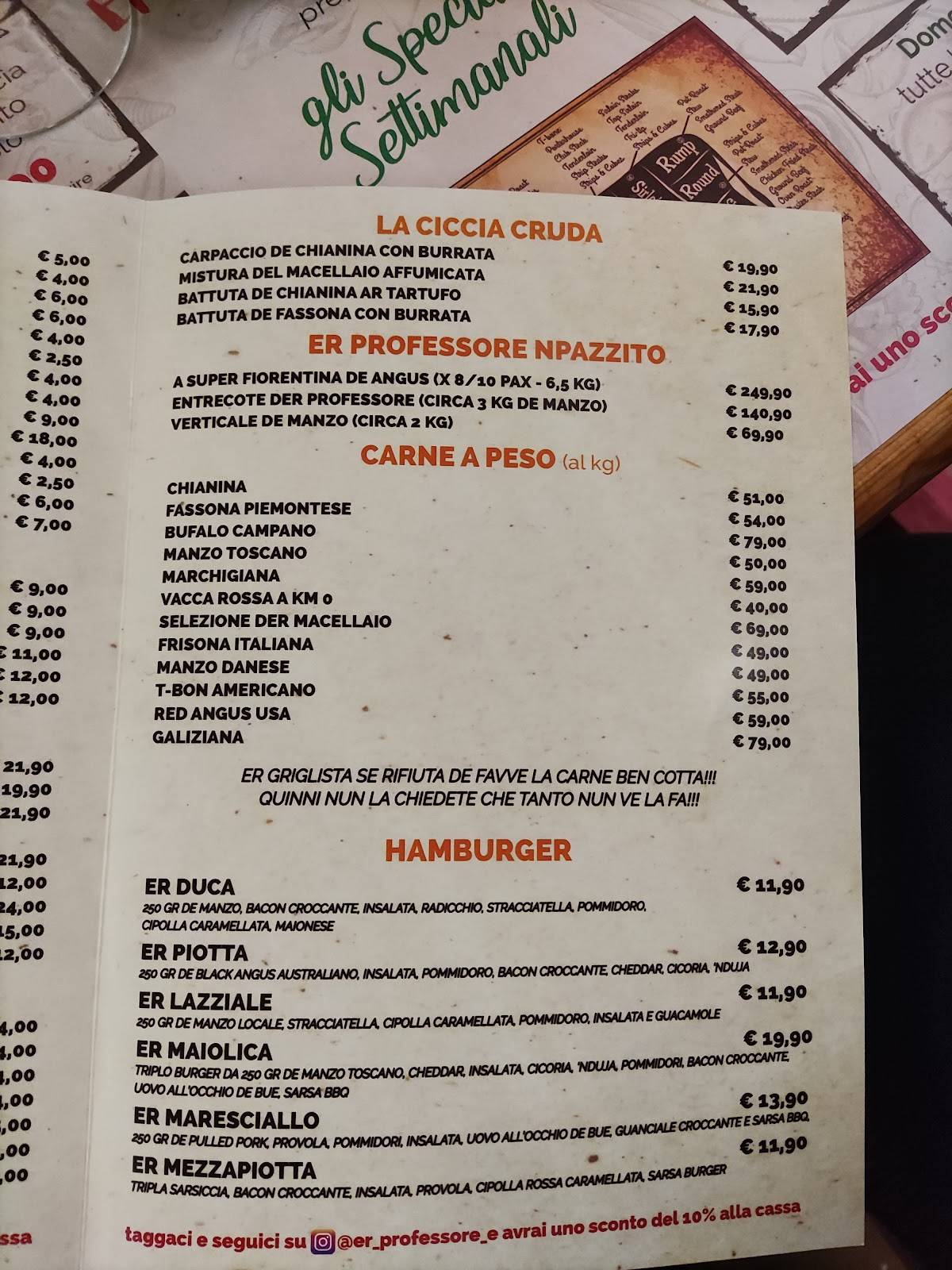 Menu di Er professore 