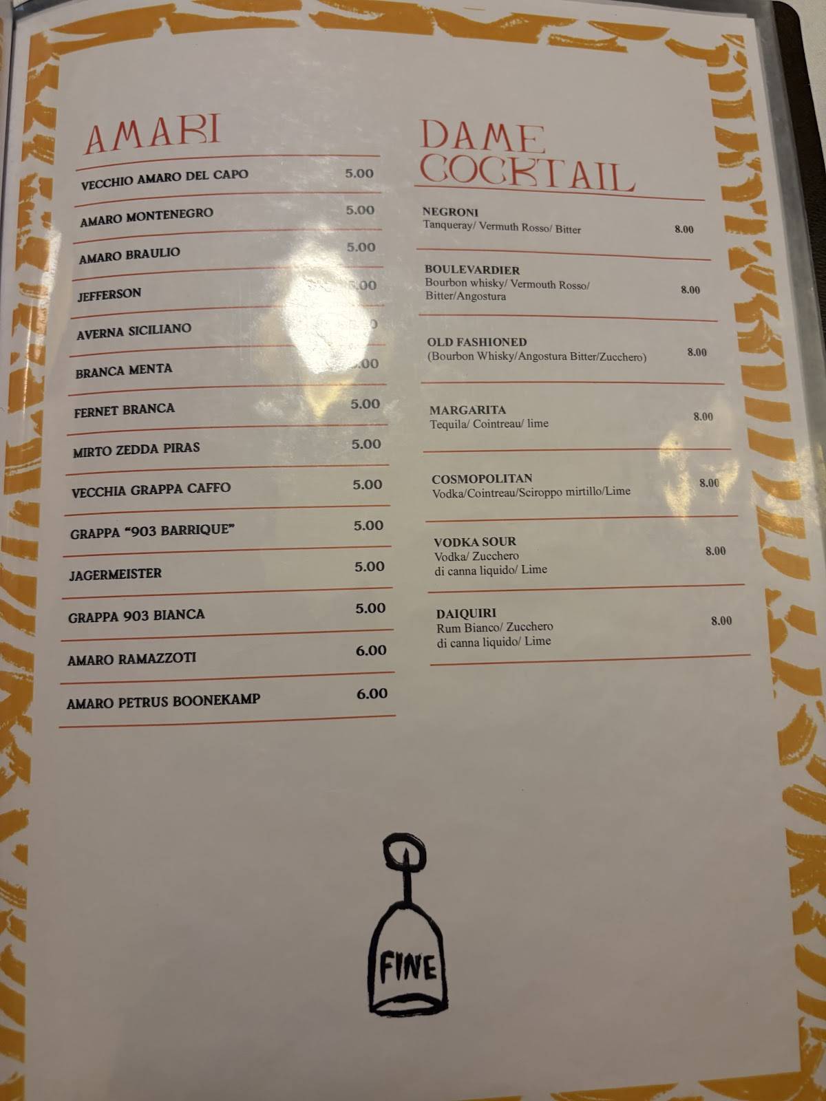Menu di Velavevodetto ai Quiriti - Prati 