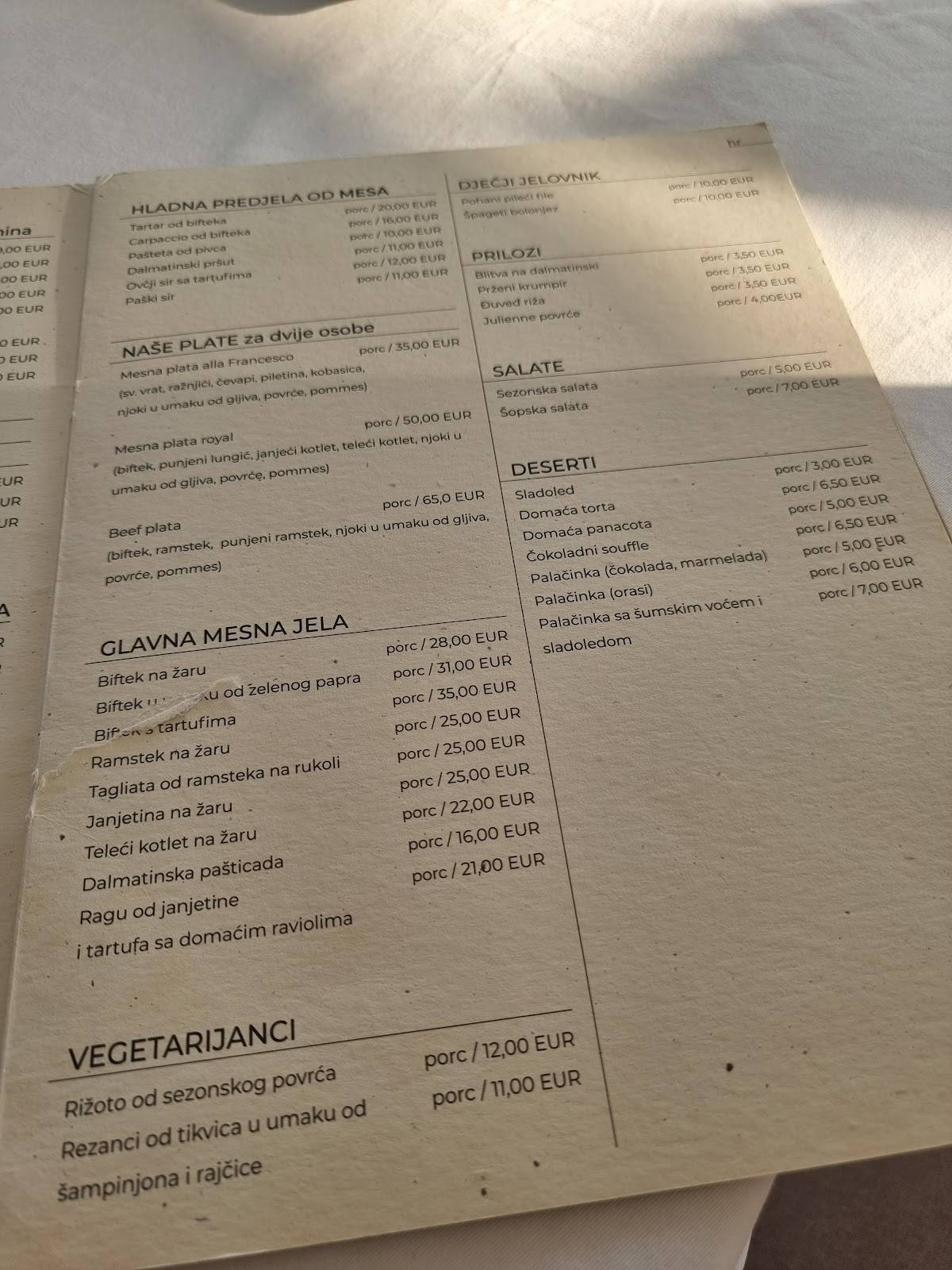 Menu di Francesco Restaurant 