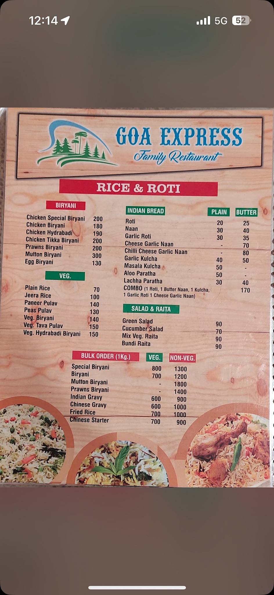 GOA EXPRESS FAMILY RESTAURANT ( formerly Pine Wood) menu