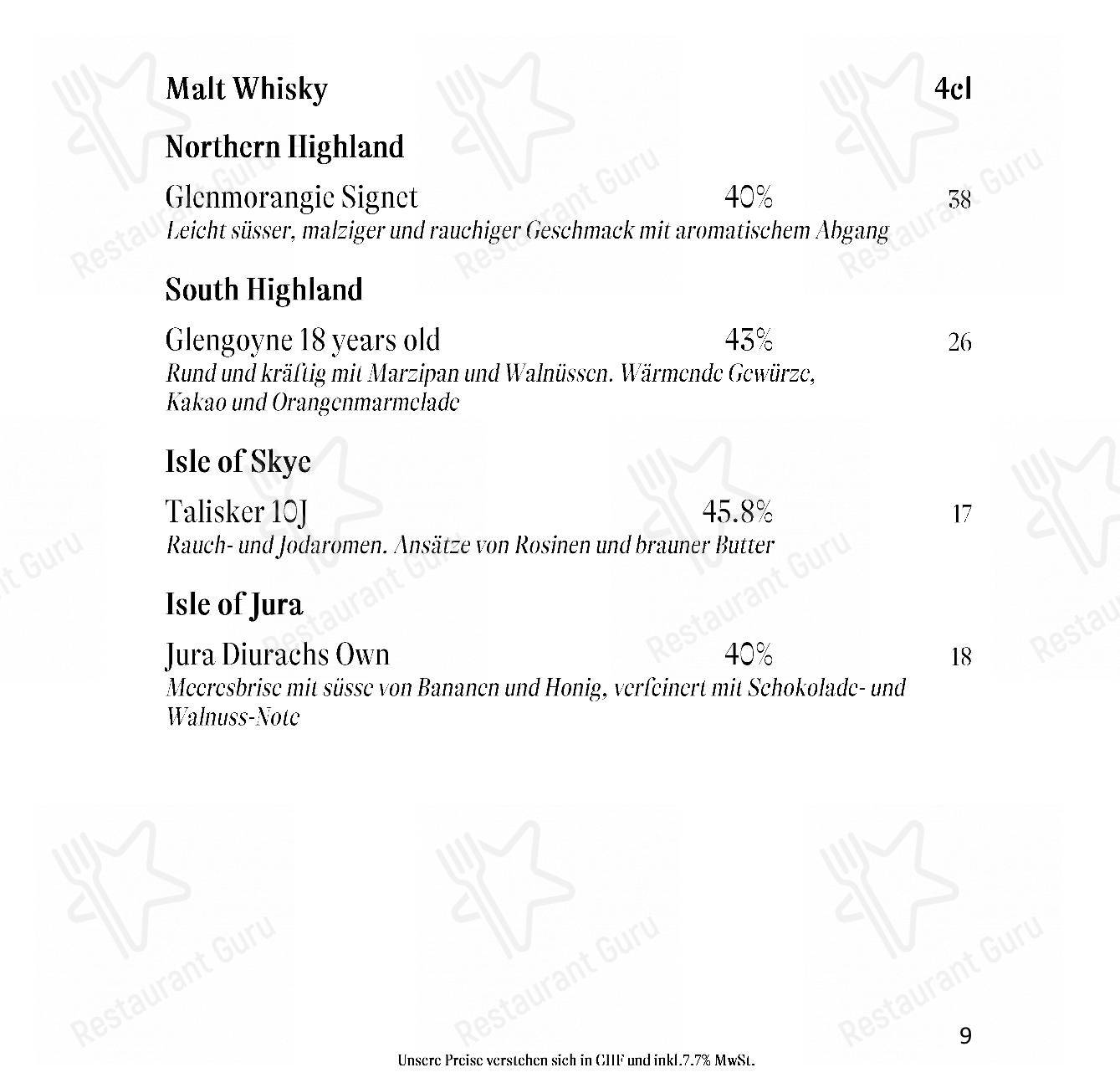 Menu di Gourmet Restaurant Guarda Val - Menu