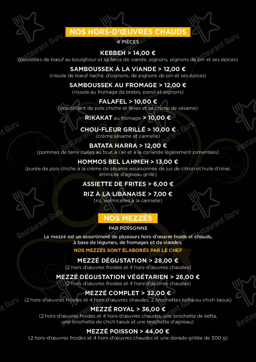 Menu pour Helem - repas et boissons
