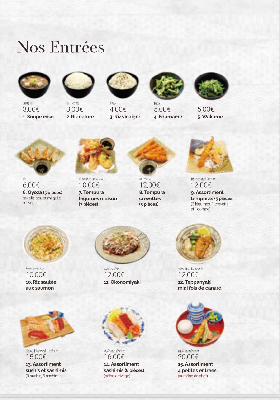 Menu de Restaurant Hokkaido