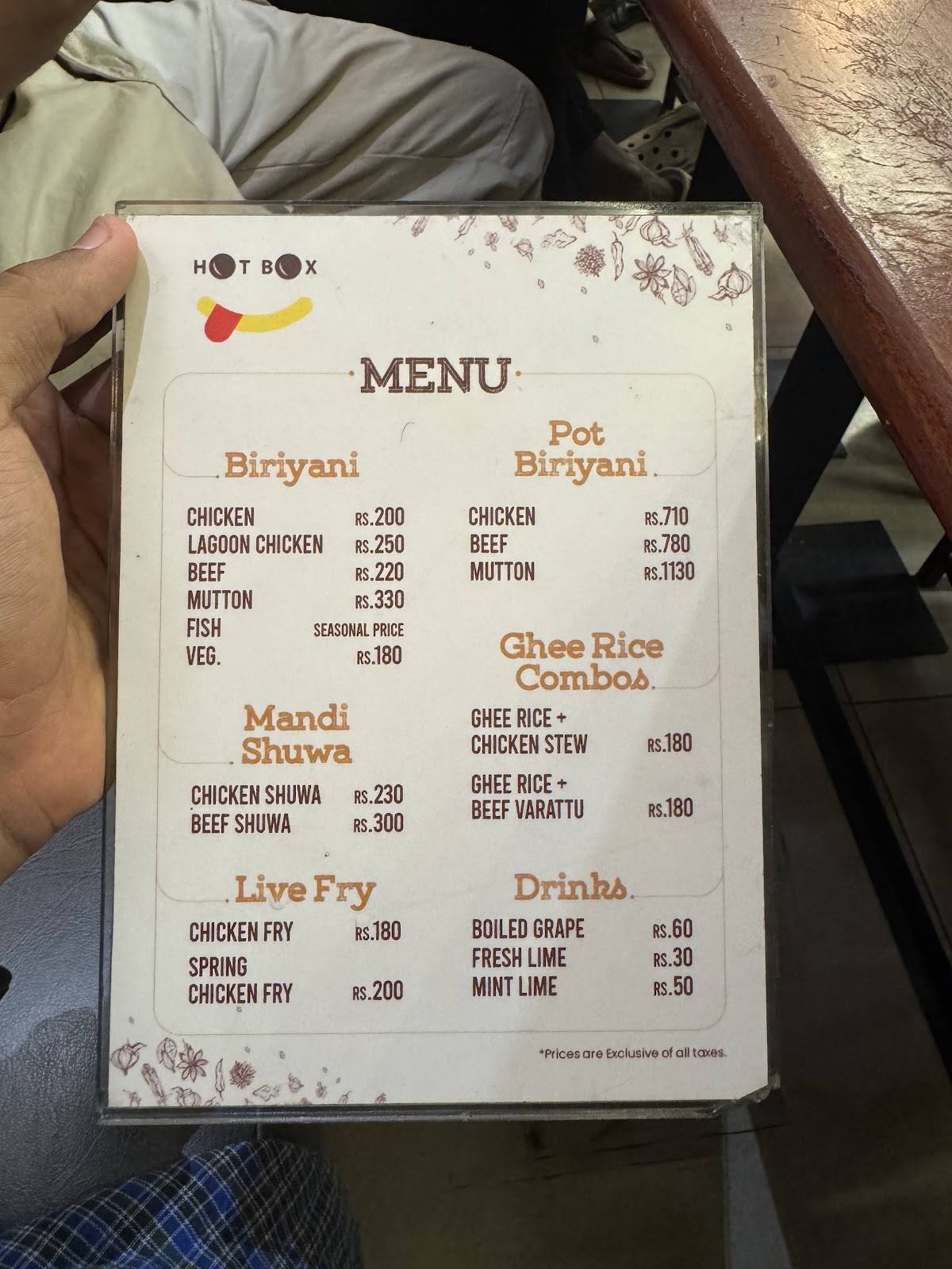 Hotbox Kitchen menu