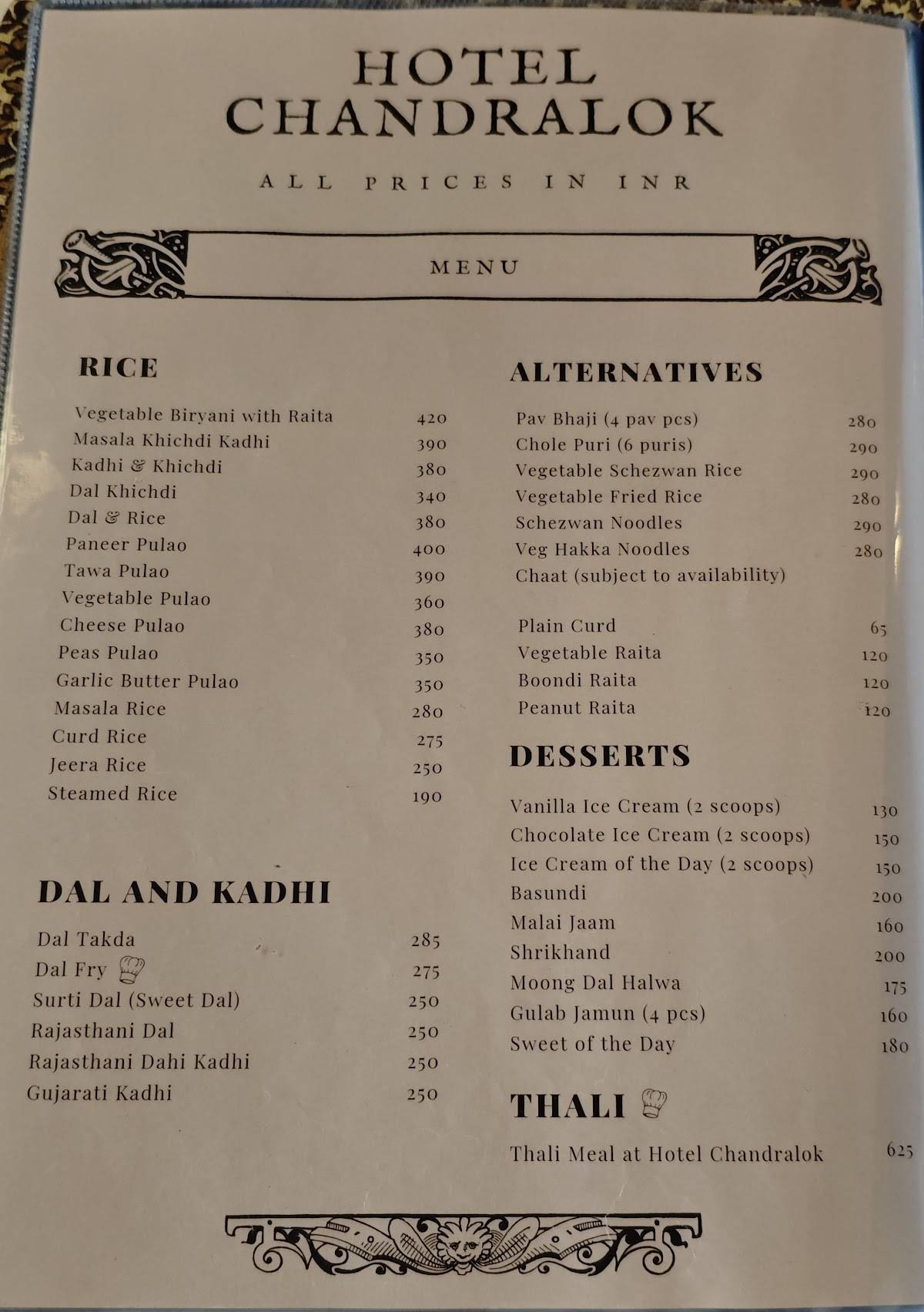 Hotel Chandralok menu