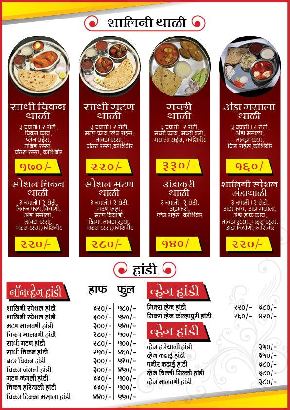Hotel SHALINI Veg-Nonveg menu