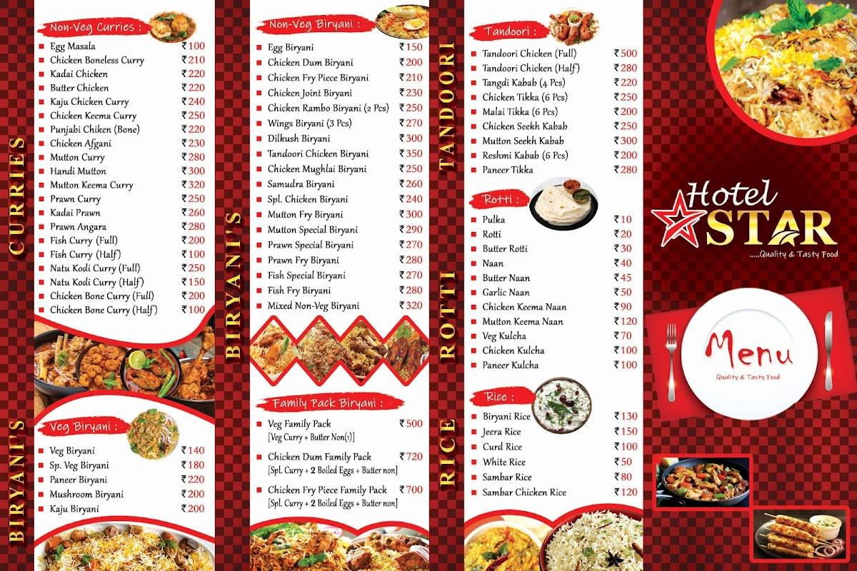 Hotel Star menu