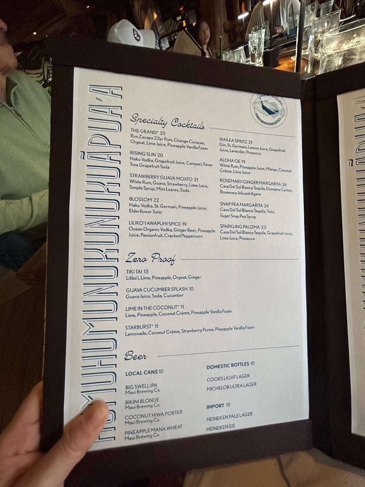 Menu at Humuhumunukunukuapua'a restaurant, WaileaMakena, Wailea Alanui Dr