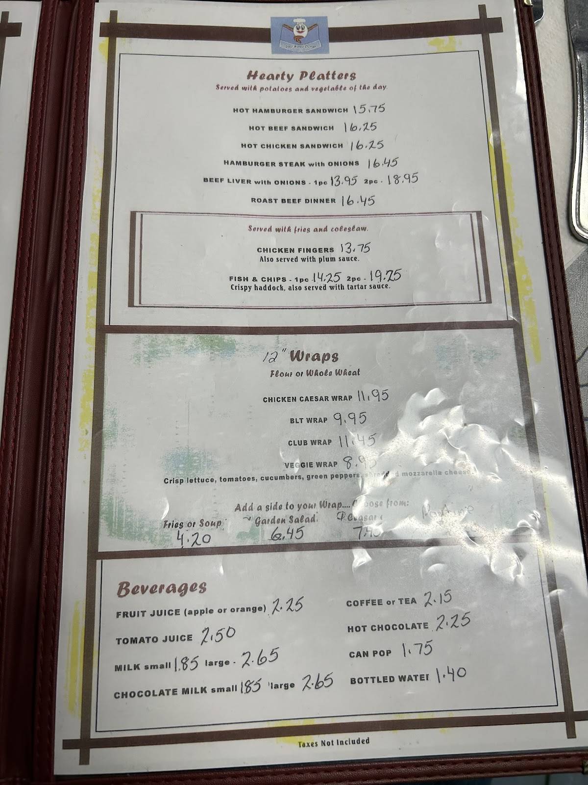 Menu de Itty Bitty Diner