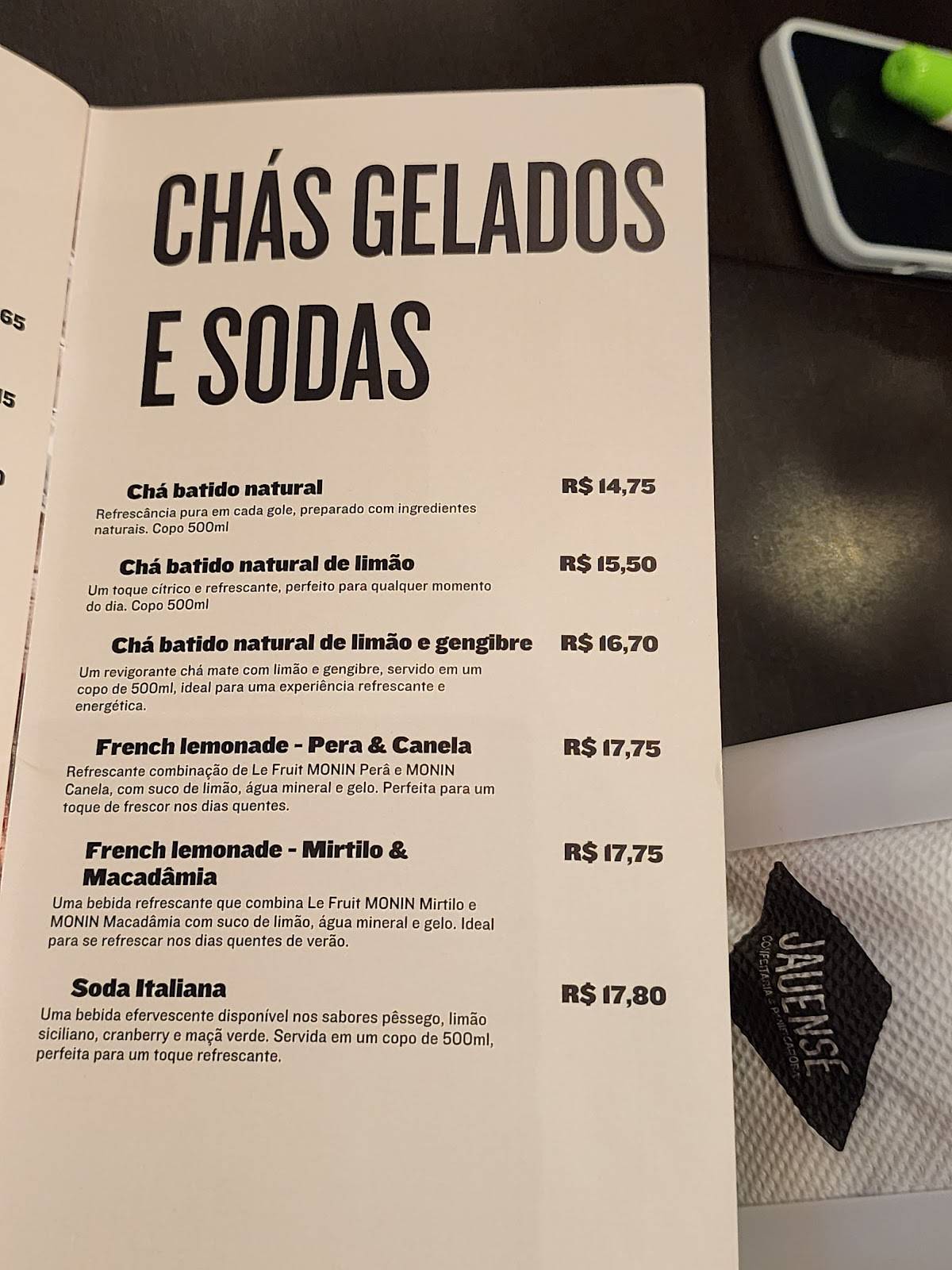 Jauense Confeitaria - Batel cardápio