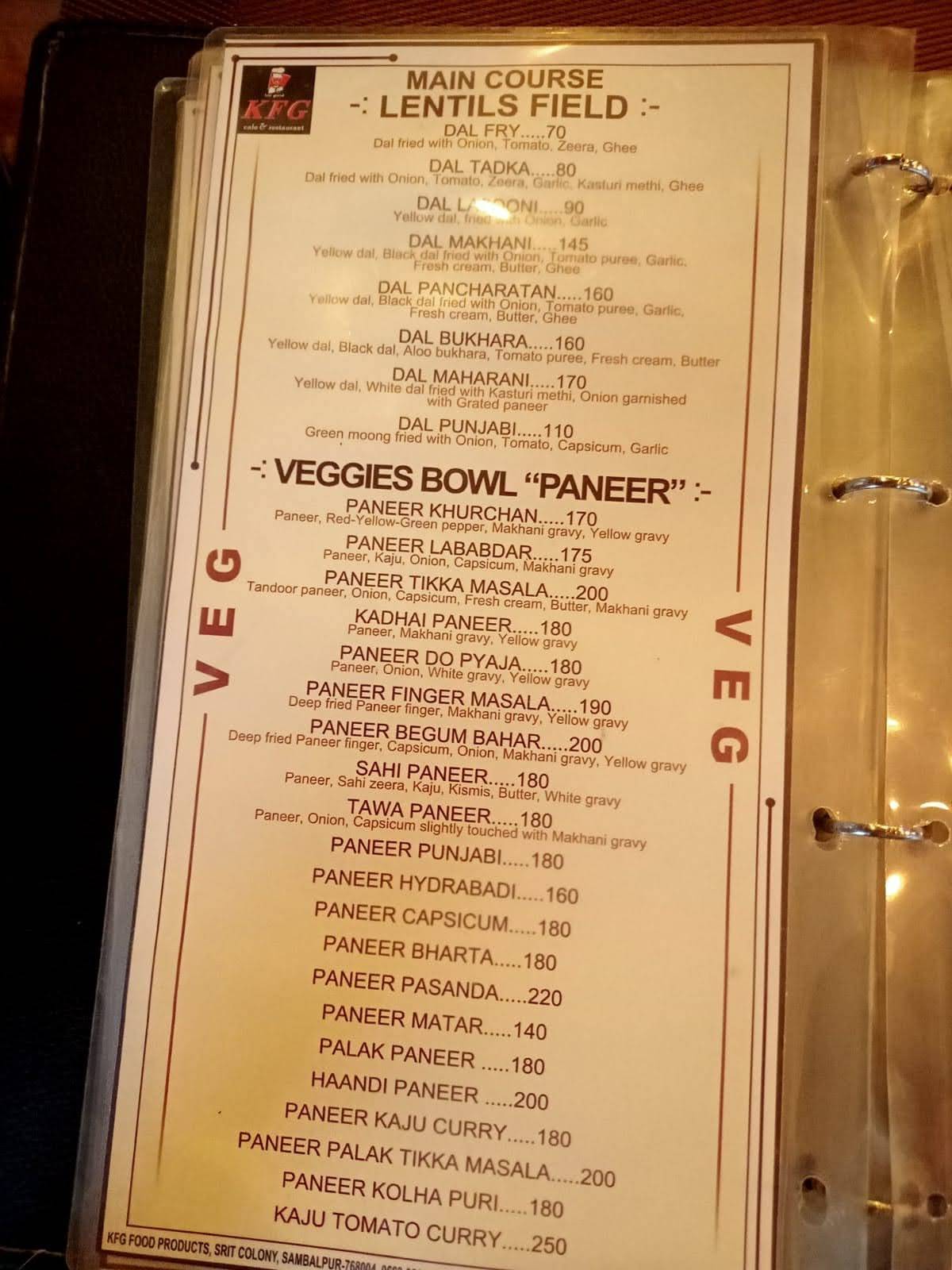 KFG CAFE & RESTAURANT menu