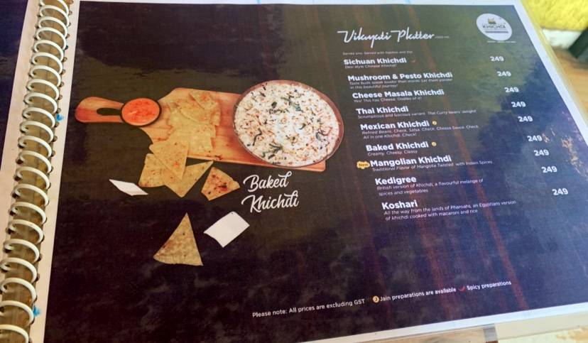 Khichdi etc menu