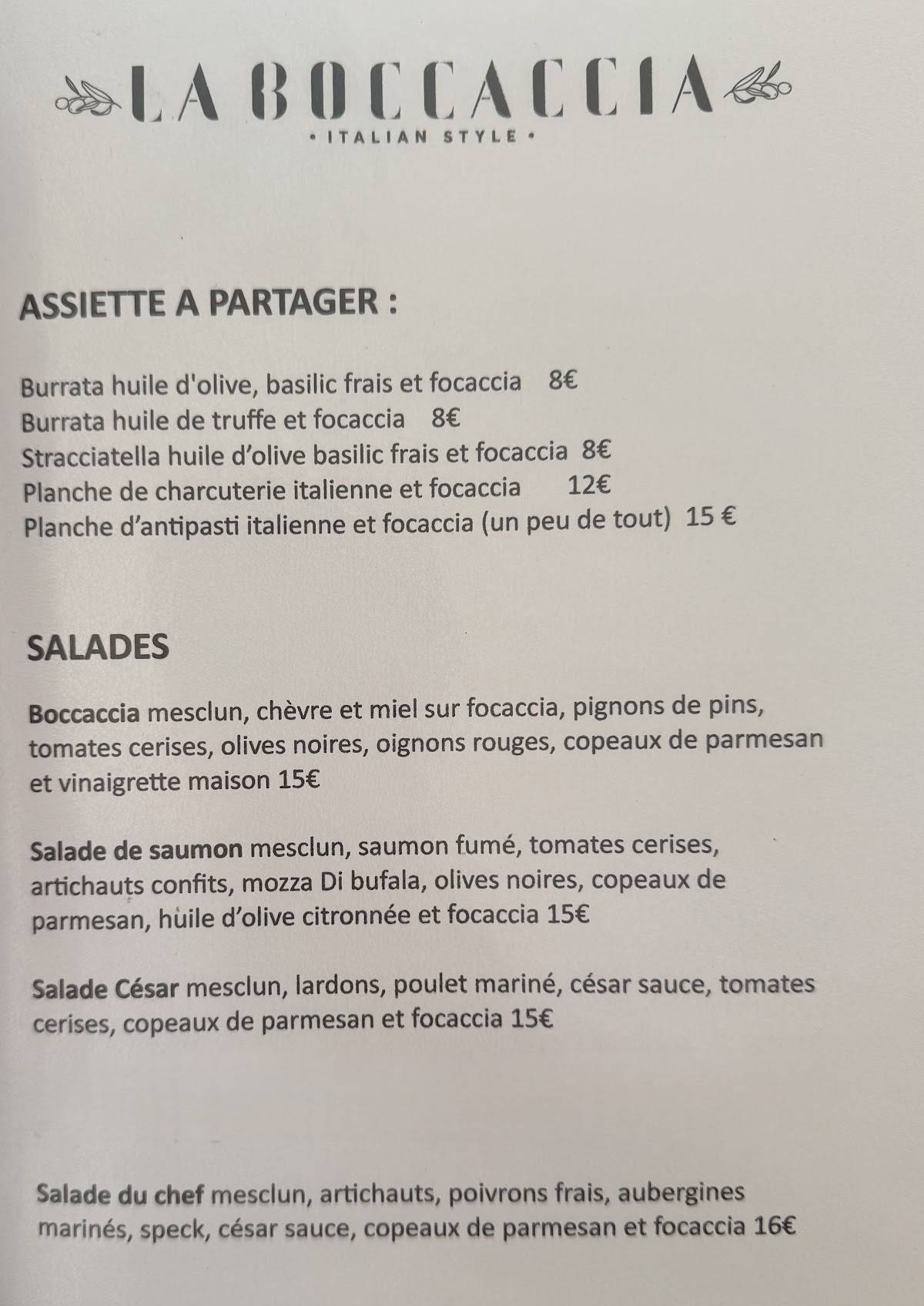 Menu de LA BOCCACCIA