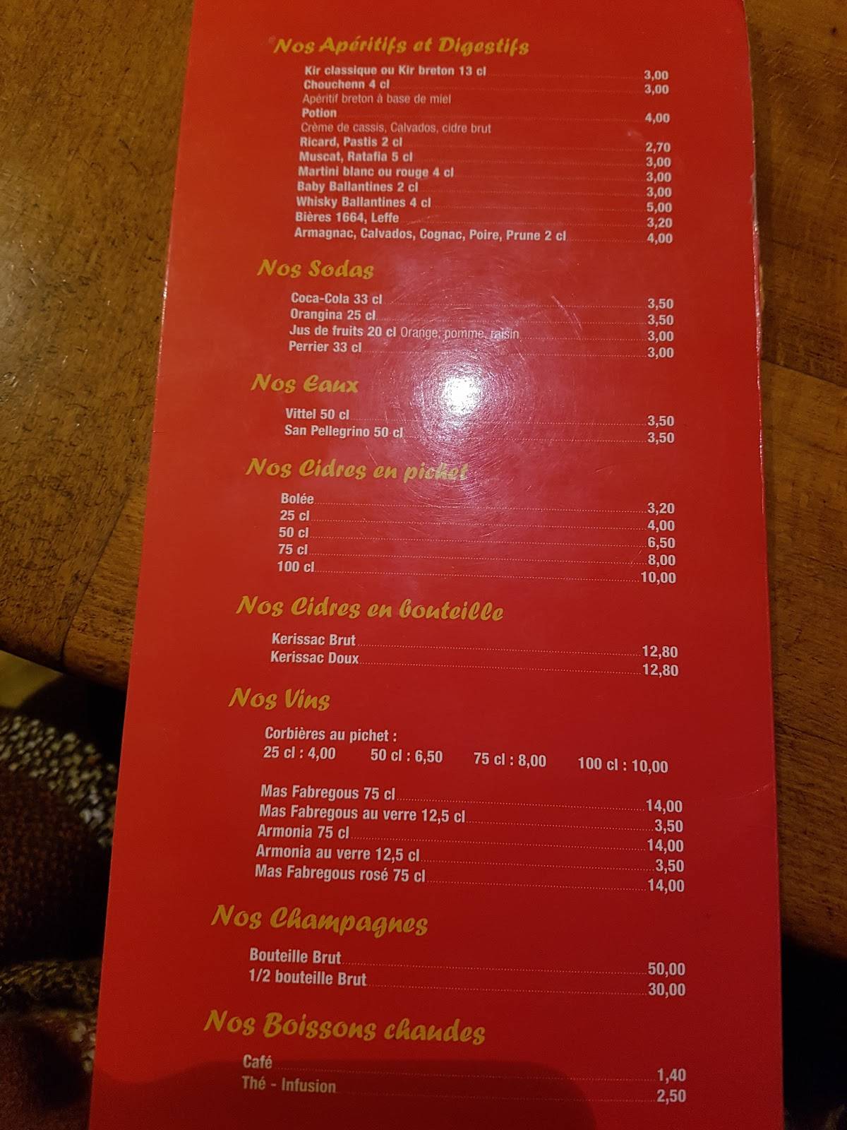 Menu de L'Armorique