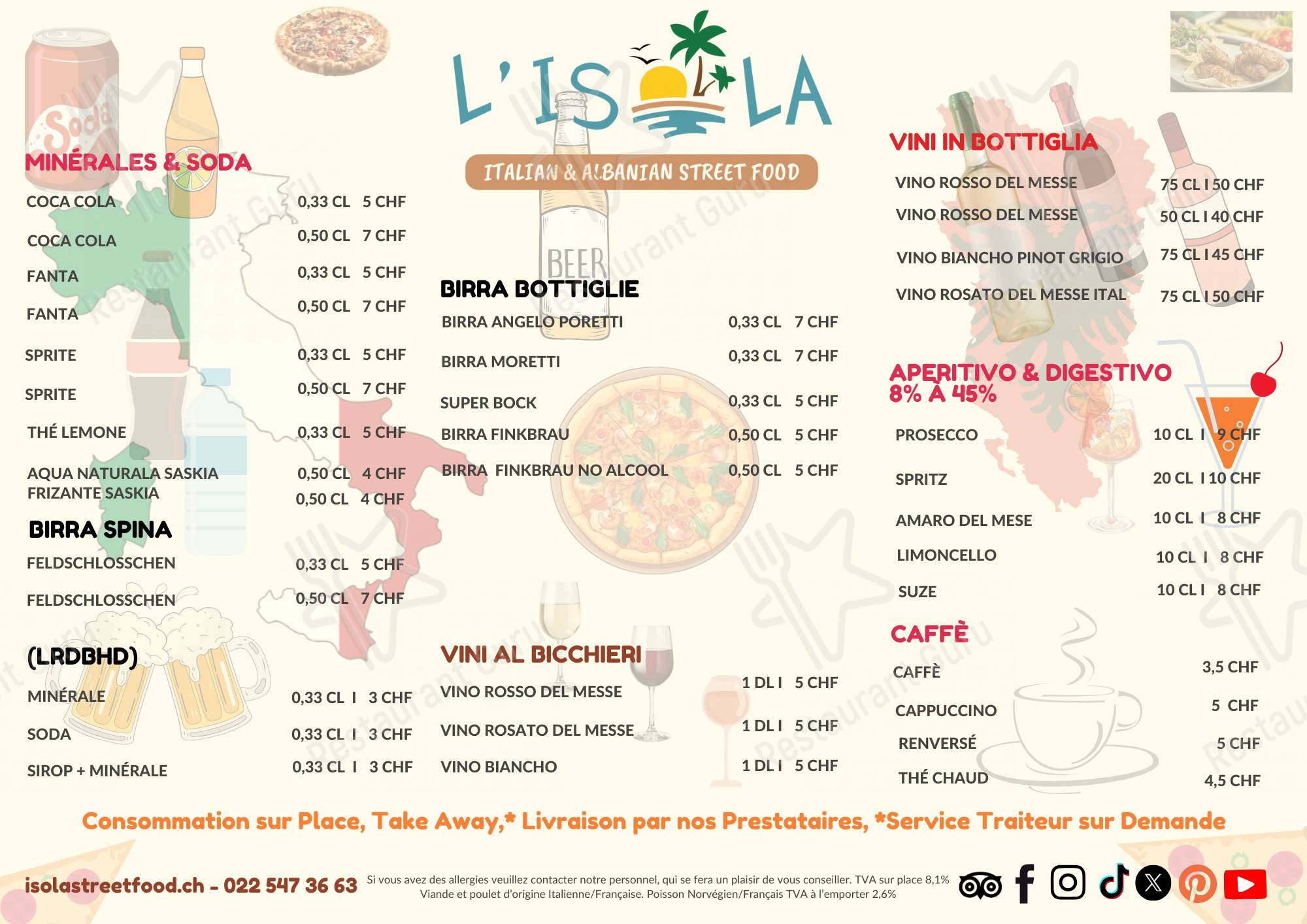 Menu di L'Isola - Italian&Albanian Street Food - Restaurant et Pizzeria 