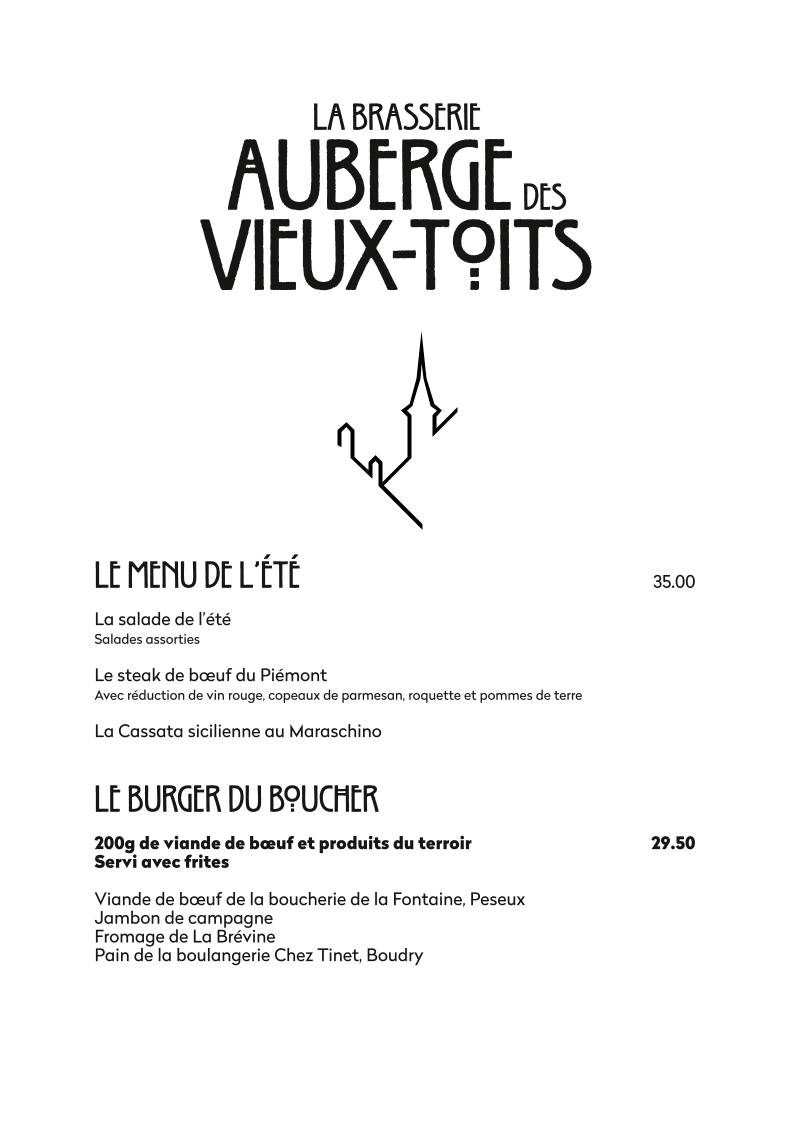 Menu di La Brasserie - Auberge des Vieux-Toits 