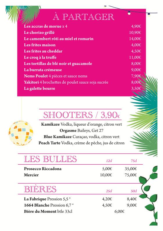 Menu de Restaurant La Fabrique Rennes Saint Georges