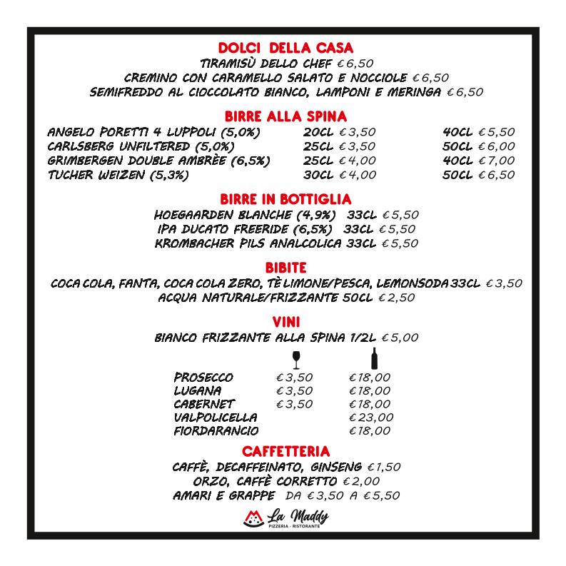 Menu di La Maddy 