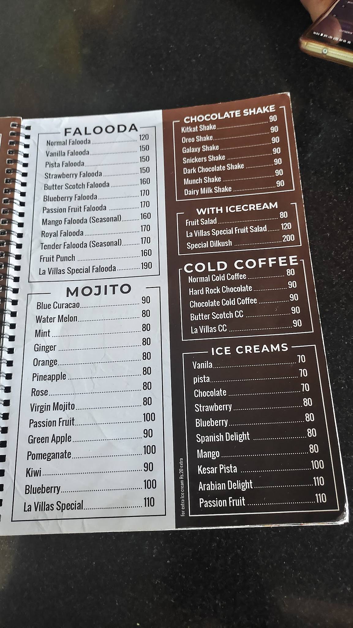 La Villas Restaurant menu