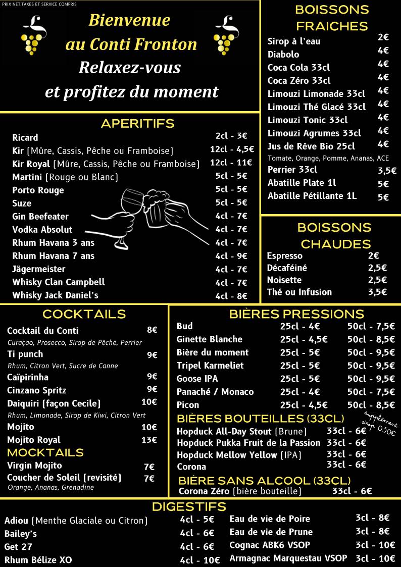 Menu de Le Conti Fronton