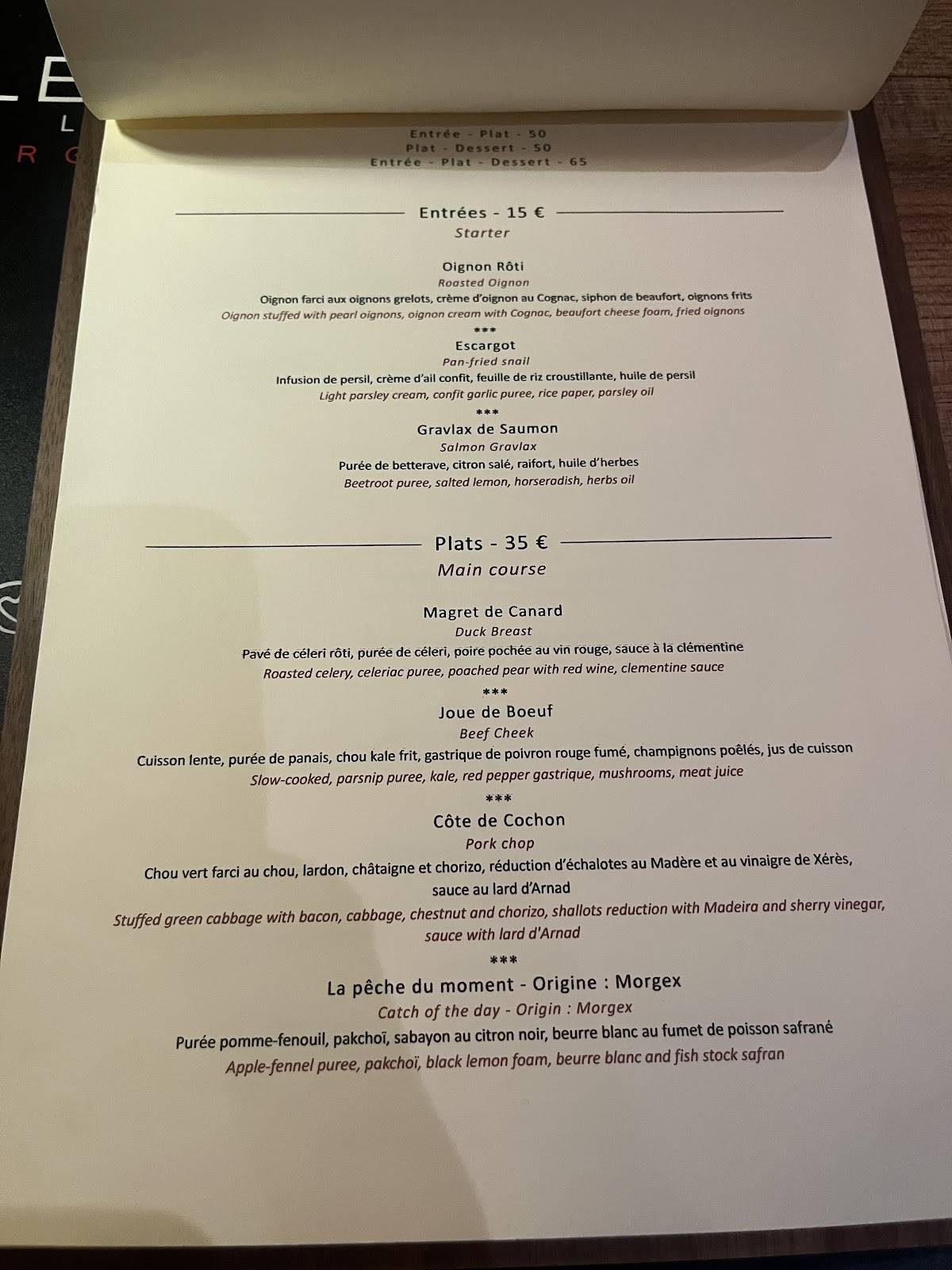 Menu de Le Bistrot du Dahu